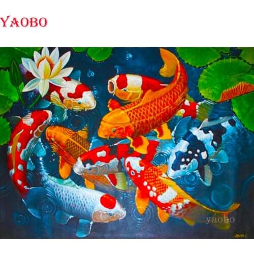 5D Diamond Painting full drill square round Japanese koi fish carp lotus Diamond mosaic Cross Stitch Diamond Embroidery Decor