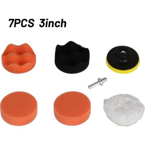 7Pcs Car Polishing Disc Kits 3 Inch Waxing Pads Sponge Wool Buffing Wheel For Car Polisher Drill Adapter