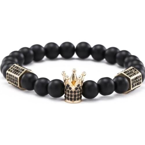 8mm xg45 gold silver micro pave cz zircon cubic zirconia Bracelet adjusted nature stone bead Frosted agate Onyx Bangles