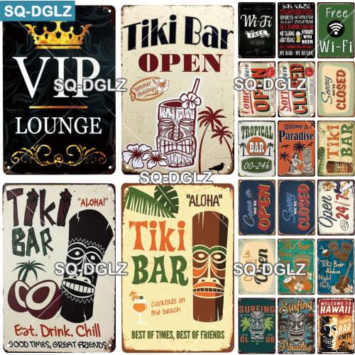 [SQ-DGLZ]Hot Tiki BAR Eat Drink Chill Metal Sign Vintage Metal Plates Cafe Pub Club Home Wall Decor Tin Signs Retro Plaque
