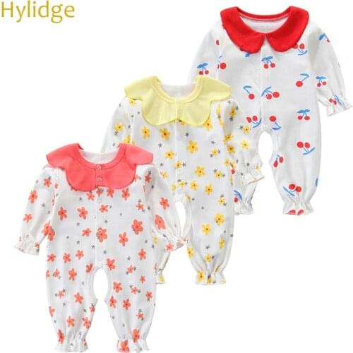 Hylidge Cute Ruffle Newborn Baby Romper Long-Sleeved Baby One-Piece Clothes Baby Girls Overalls Cotton Toddler Infant Jumpsuit