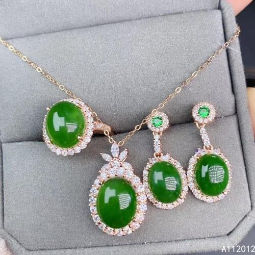 KJJEAXCMY fine jewelry natural Jasper 925 sterling silver classic girl new pendant necklace chain earrings ring set support test