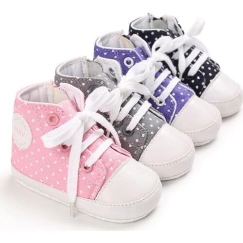 0-18M Classic Casual Dot Canvas Baby Shoes Newborn Sports Sneakers First Walkers Kids Booties Children Moccasins