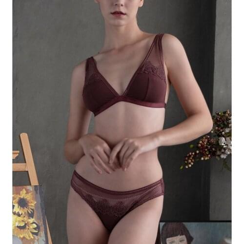 Lingerie Lace Thin Bra Set French Style Top Bh Bralette Underwear Women Intimate Mesh Brassiere Panties Intimates Bra & Brief