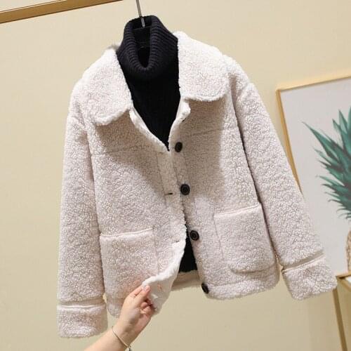 Autumn Winter New Fashion Women Granule Sheep Shearing Jacket Casual Single-Breasted lambswool Short Loose Fur Coat Ladies G1361