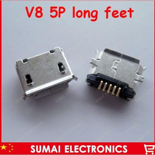 Micro 5pin usb connector SMT female connector long pin charging port plug