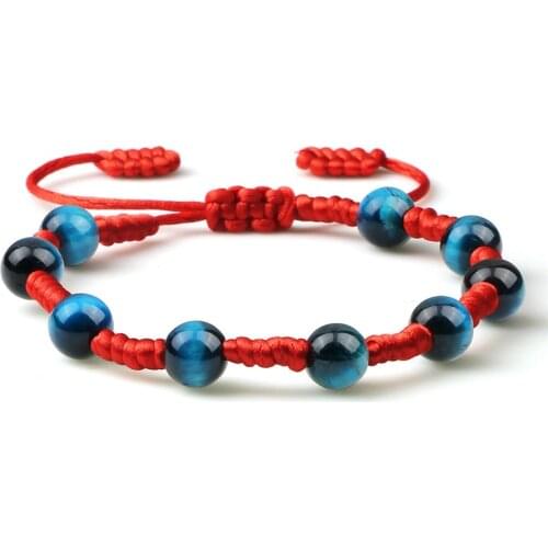 Fashion Blue Tiger Eye Buddha Bracelets Natural Stone Round Beaded Handmade Braided Rope Men Women Bracelet Adjustable Jewelry