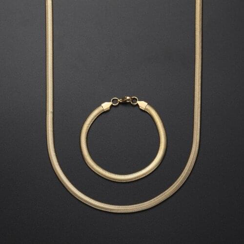 Fashion Jewelry Set 6MM 316L Stainless Steel Plated Gold Black Snake Chain Necklace Bracelet Set For Men and Women Drop shipping