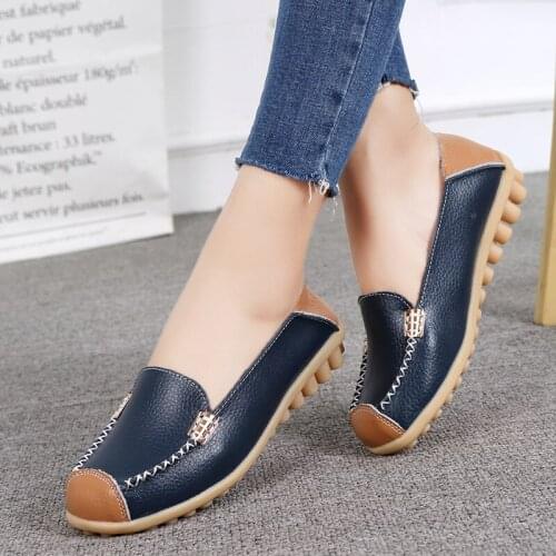 Spring Autumn Women Genuine Leather Flats Female Moccasins Shoes Slip On All-Match Casual Color Matching Loafers