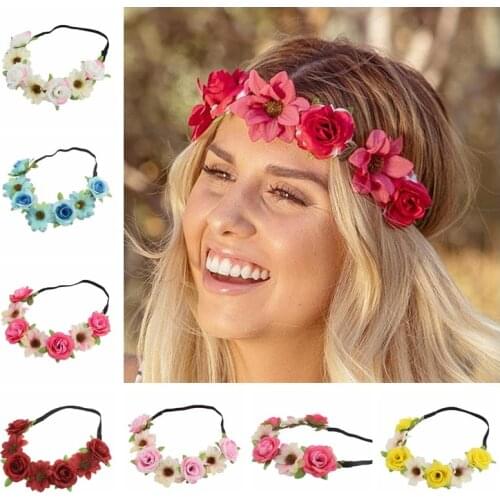 New Flower Crown Wedding Festival stretch Headband Hair Garland Headpiece Floral Head Wreath Bridesmaid Bridal Accessories