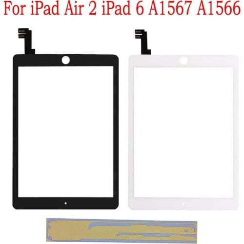 New For iPad 6 Air 2 2nd Gen Generation Glass Touch Screen A1567 A1566 Touch Screen Digitizer with Adhesive Sticker