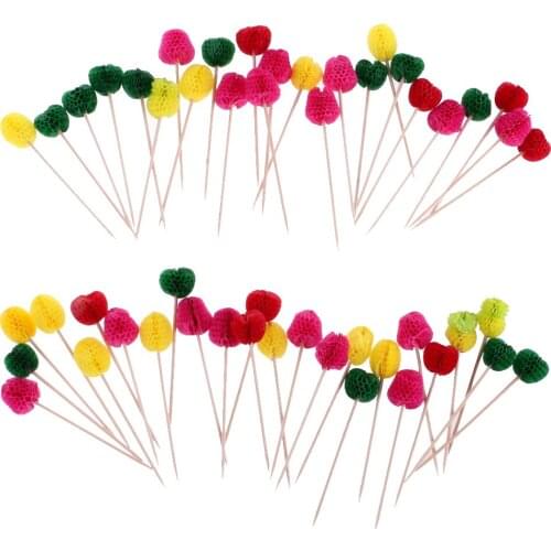 Approx. 50 Pieces of Pompoms Party Picker Deco Picker Cocktail Luau Party Sticks