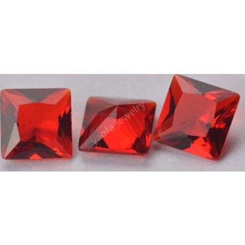 Sale 2x2~12x12mm 5A Lab Dark Red Garnet Color Square Shape Princess Cut Stone Loose Synthetic Glass Beads Gems For Jewelry