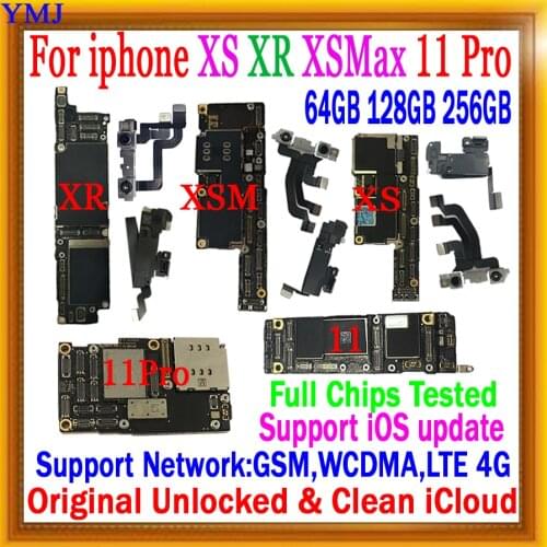 Factory unlocked for iphone X XR XS MAX 11 Motherboard,100% Original With full chips&IOS System Logic board Clean iCloud,Tested