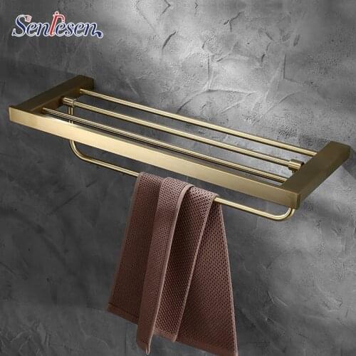 Senlesen Gold brush Bathroom accessory Set Gold brass Hook Towel Rail Rack Bar Shelf Paper Holder Toothbrush Holder Bathroom