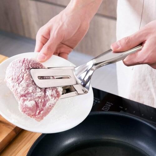 Stainless Steel Food BBQ Tong Fried Steak Shovel Pizza Pies Spatula Clip Fish Meat Bread Clamp Kitchen Accessories Eco-Friendly