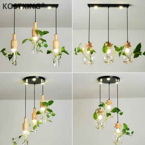 Modern Green Plant Three Head Pendant Lights Restaurant Kitchen Bar Bedroom Dining Table Aquarium Glass Lamps Hanging Fixtures