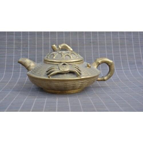 Antique Old QinDyansty coppercrab teapot statue, bring good luck, get rid of evil,Free shipping