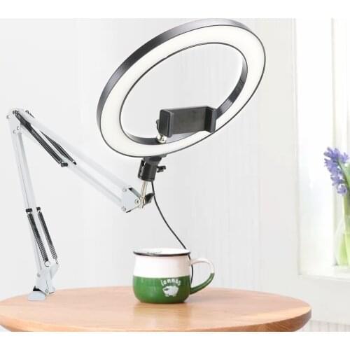 LED Ring Light Dimmable Selfie Lamp With Long Arm Tripod Stand For Video Live Tiktok Photo Studio Photography Light Phone Holder