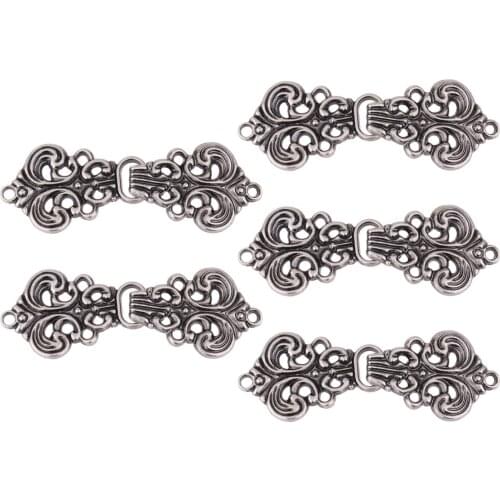 10 Vintage Chinese Knot Buttons Swirl Flower Fasten Clasps Sweater Cardigan Fastener DIY Decor Hook and Eye Buckles for Clothing