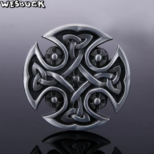 WesBuck Brand Handmade Antique Silver Color knot Round Metal Mens Belt Buckle Ceinture