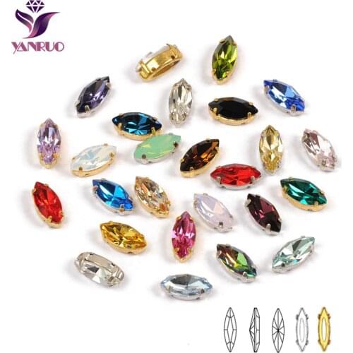 YANRUO 4200 Navette Colors Beads Fancy Stones Silver Claw Setting Glass For Needlework Jewelry Garment Sewing Crafts