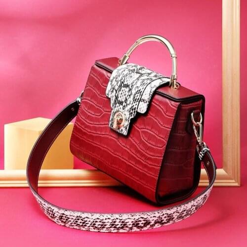 FoxTail & Lily Popular Crocodile Pattern Ladies Genuine Leather Hand Bags 2 Straps Luxury Designer Small Shoulder Messenger Bag