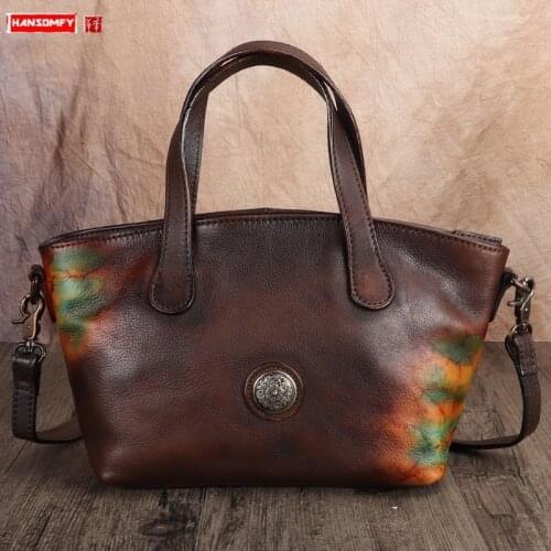Retro leather Women handbag female head layer cowhide ladies messenger shoulder bag portable small tote bag genuine leather 2021