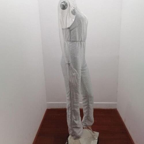 Ele-choices Lady Shiny Sequined Backless V Neck Jumpsuit Jumpsuit Slim Jumpsuit Off Shoulder for Daily