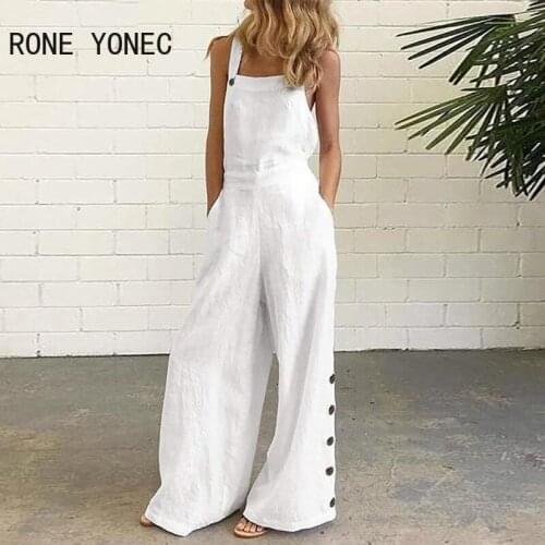 Women Buttoned Pocket Design Wide Leg Suspender Jumpsuit