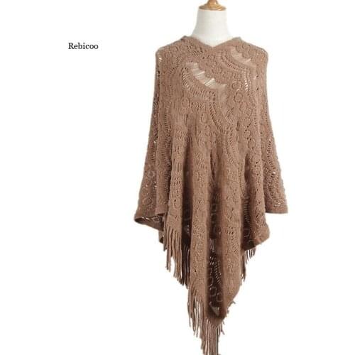 Women Mid-Length Crocheted Hollow Irregular Tassel Pullover Sweater Women Cape Shawl Sweater Poncho Fashion Clothes New