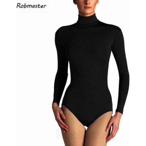 Women Black White Rose Red Long Sleeve Turtleneck Leotard Back Zipper Gymnastics Ballet Dance Leotard Lycra Spandex Bodysuits