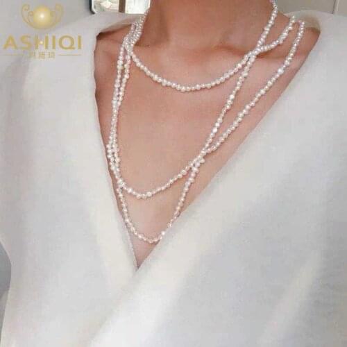 ASHIQI 160 cm Long Natural Freshwater Pearl Necklace For Woman Gift 2019 Multiple Ways of Wearing Sweater Chain Jewelry