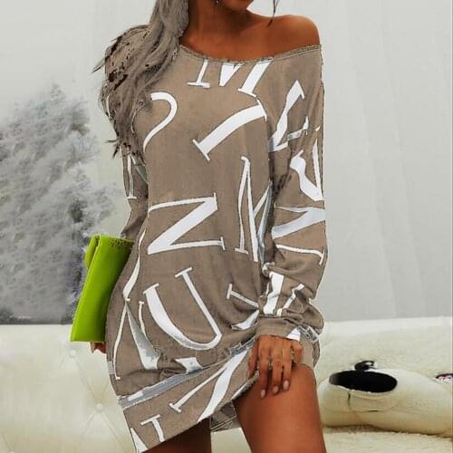 Women Dress 2021 Casual Letters Print Loose Spring Autumn Long Sleeve O Neck Dress Streetwear for Daily Wear