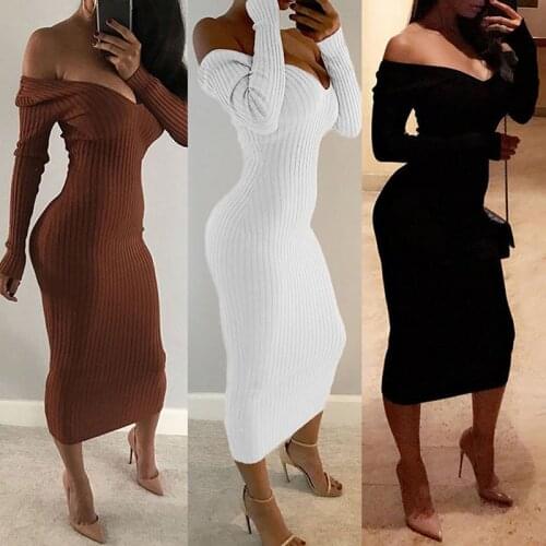 Knitted Dress For Women 2021 Spring Clothes Long Sleeve Sheath Dress For Female V-Neck Sexy Bodycon Dress Robe Femme платье