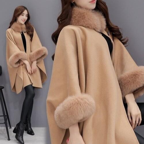 Winter Womens Casual Wool Coat Women Fur Coats Woman Clothes Cloak Shawl Poncho Jacket