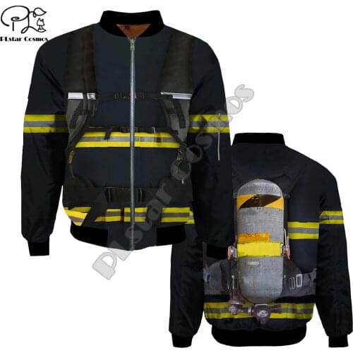 Winter Men Unisex Firefighter 3D Print Warm Bomber Jackets women Thick Casual Long Sleeve fireman Flight Jacket coat outwear