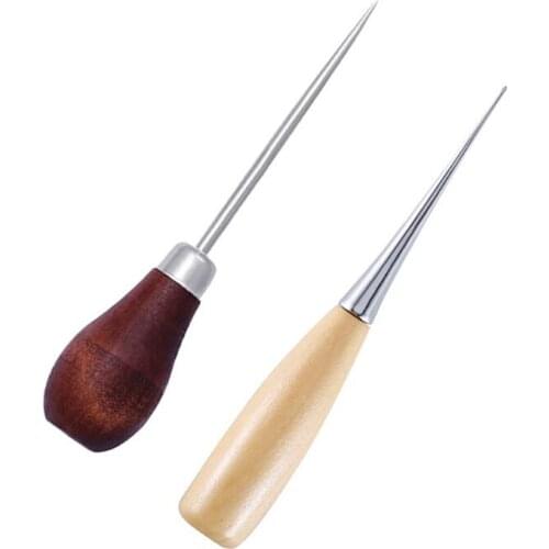 1Pcs Hole Punches Professional Cloth Awl Sewing Tool Hole Punching Leather Wood Handle Steel Awl Craft Stitching Leather