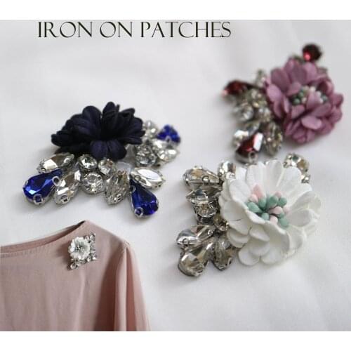 1pc crystal flower beaded appliques patches for clothing DIY iron on rhinestone patches Embroidery parches bordados para ropa