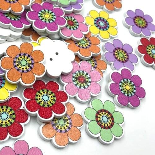 10/50/100Pcs Mix Wood Buttons Flower Craft Scrapbook Sewing Appliques 23mm WB452