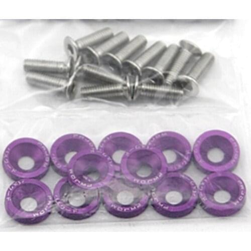 10pcs Purple Aluminum JDM Fender Washers and M6 Bolt Car Modified Hex Fasteners Fender Washer Bumper Engine Concave Screws