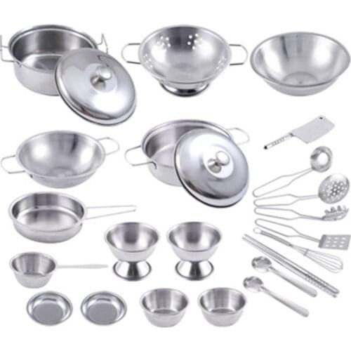 16pcs Set Stainless Steel Play Cooking Toy Kids Kitchenware Roleplay Toddler Playhouse Game for Children M09