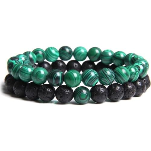 2pcs/set Natural Stone Bracelet Green Malachite Tiger Eye Beaded Couple Distance Bracelet Lucky Jewelry for Women Men Gifts