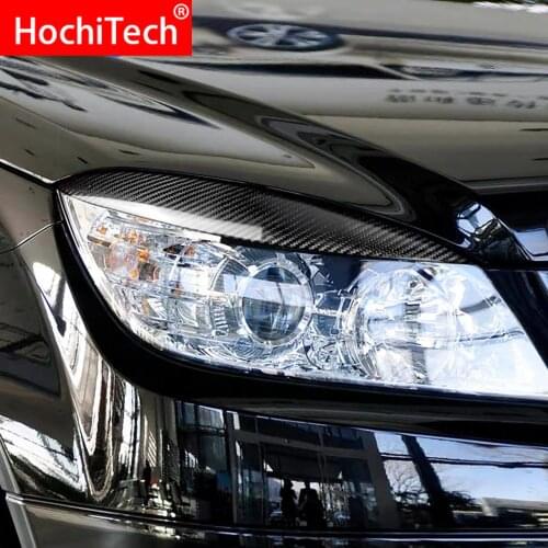 2PCS Carbon Fiber Car Hood Light Headlight Eyebrows Stickers Accessories For Mercedes Benz C Class W204 C180 C200 C260 C300 C350