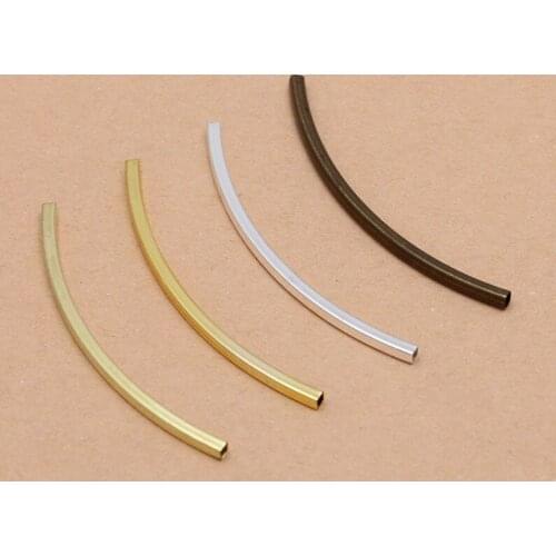 200pcs Square Curved Tube Spacer Beads Jewelry Findings DIY Bracelet Making 30mm 40mm 50mm Multi-color Plated Brass