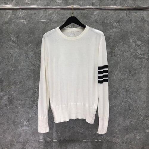 2021 Fashion Brand Sweaters Men Slim Fit O-Neck Pullovers Clothing Striped Wool Cotton White Winter Casual Coat Ins
