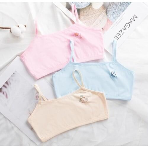 4pcs Camisole Girls Elastic Shoulder Strap Underwears Cotton Puberty Training Bust Breathable Teens Girl Cute Bra Wholesale