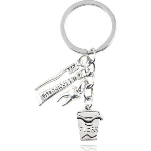 2020 Creative Key Ring Teeth Toothbrush Toothpaste Alphabet Keychain Appeal To Care For The Dental Doctor Nurse Family Jewelry
