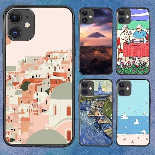 Sandy Beach Landscape Cartoons Phone Case For iphone 12 11 6 Mini Pro XS Max X XR 7 8 Plus Soft TPU Cover 12Pro 11Pro 12Mini