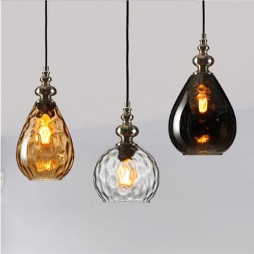 Loft Glass Led Dining Room Pendant Light Vintage Industrial Bar Restaurant Bedside Suspension Grey/Amber/clear Glass Light 2010